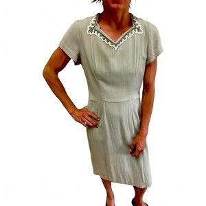 1940s Vintage Green Handmade Cotton Blend Cocktail Dress